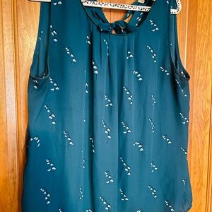 LOFT Teal Sleeveless Blouse with Abstract Print